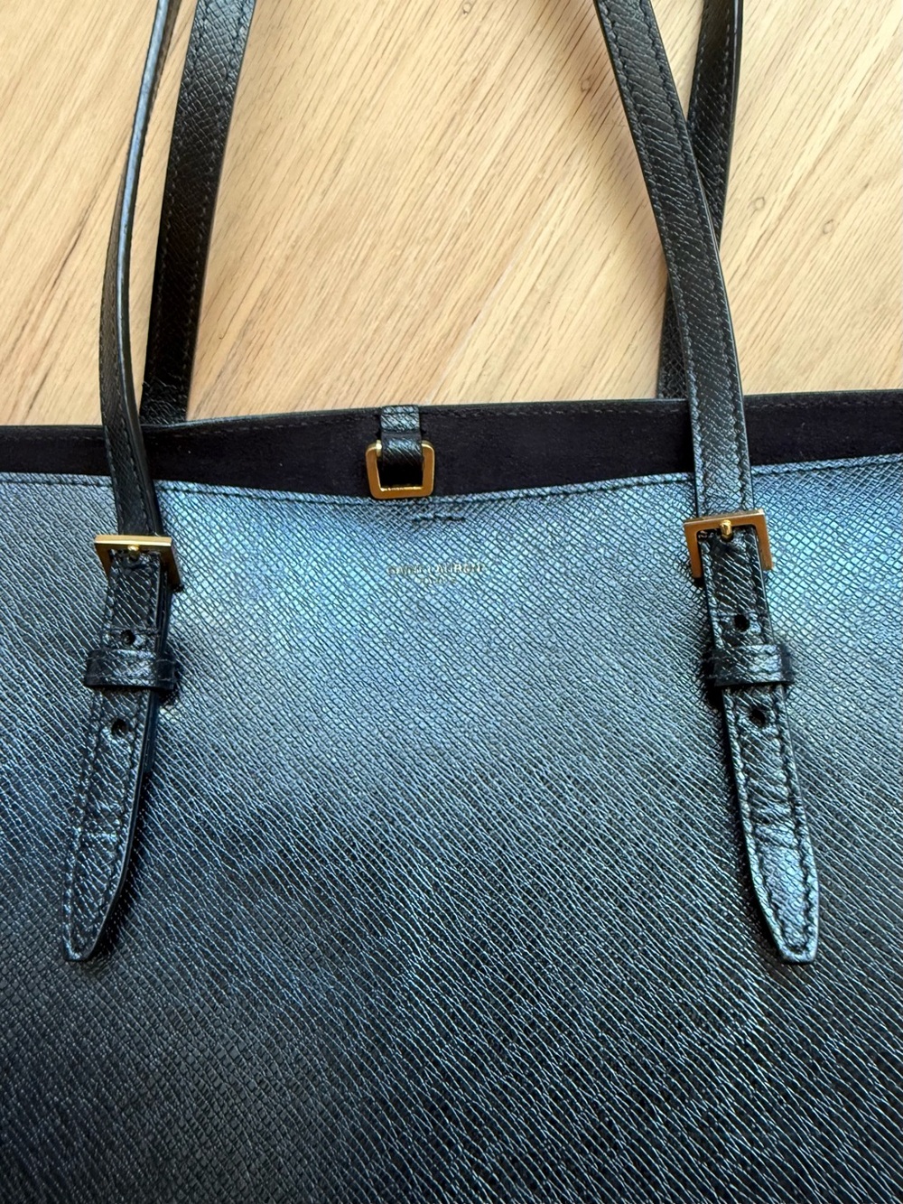Yves Saint Laurent Black Leather Tote with Gold Buckle Accents - Picture 6 of 15